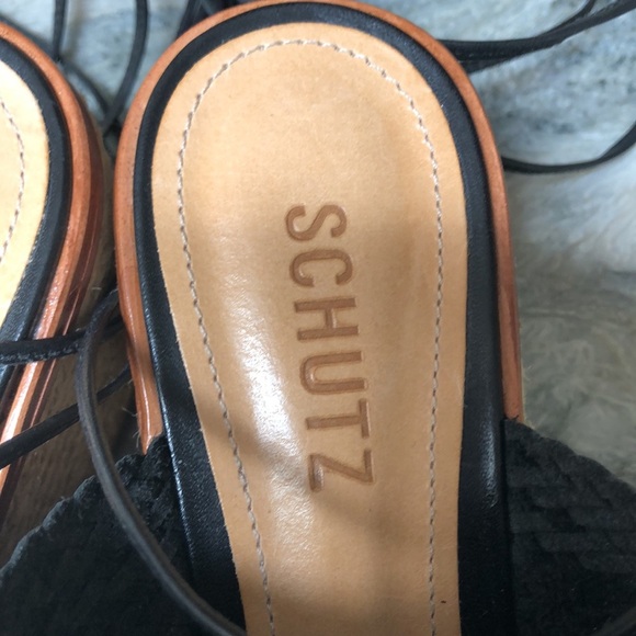 Schutz black woven leather platform espadrille like new ankle with tassel 5.5 - Picture 4 of 10